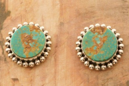 Artie Yellowhorse Genuine Mineral Park Turquoise Sterling Silver Post Earrings